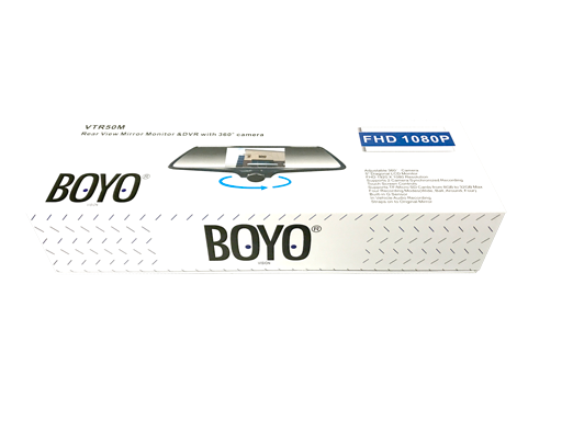 BOYO VTR50M - Rear-View Mirror with 5" HD Monitor, 360-degree Camera and Buit-in 2CH DVR Recording (Straps onto Original Mirror)