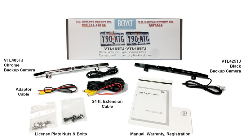 BOYO VTL405TJ - Ultra Slim Bar-Type License Plate Backup Camera with Active Parking Lines (Chrome)